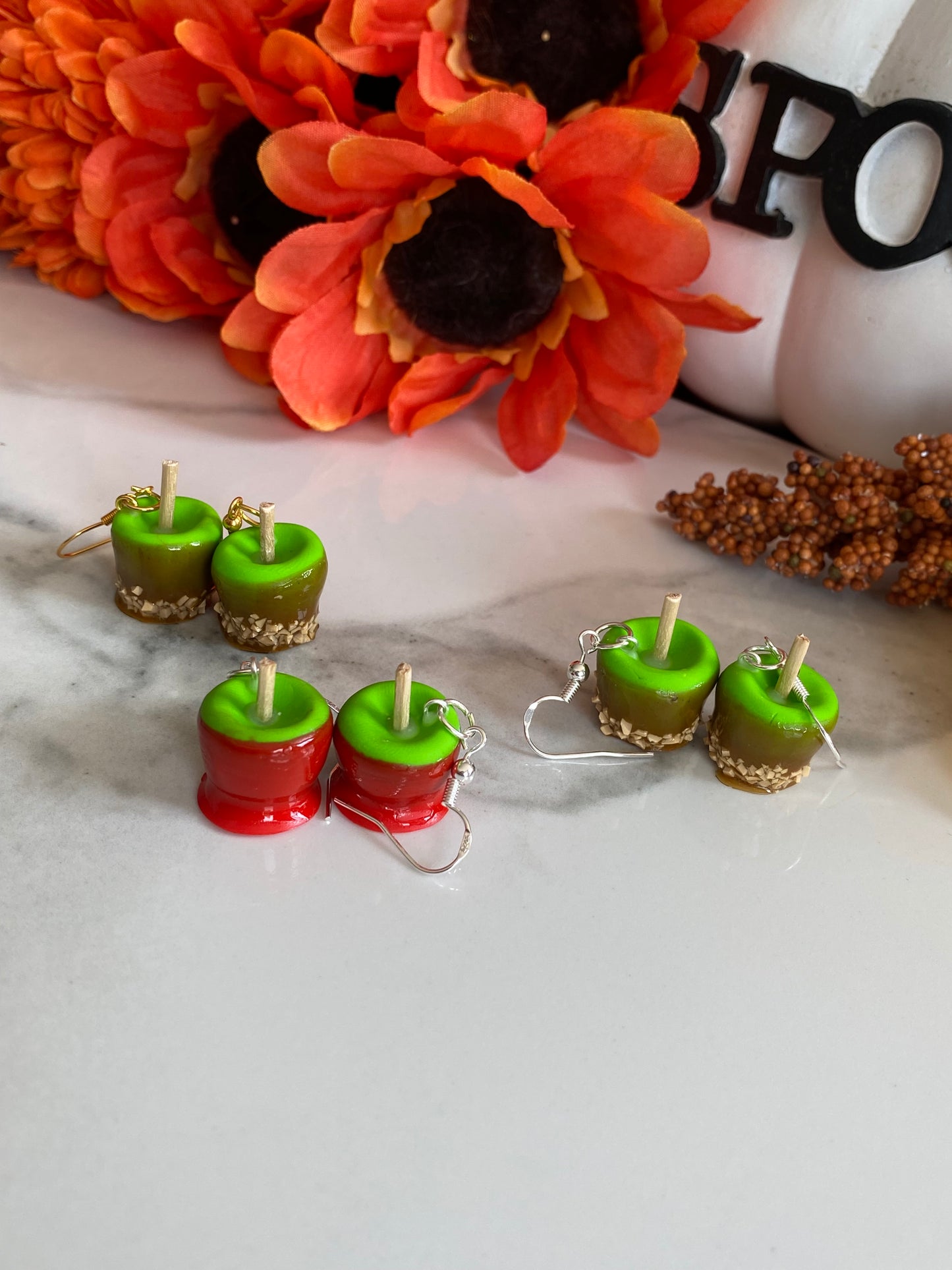 Candy apple earrings