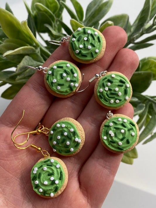 green frosted cookie earrings