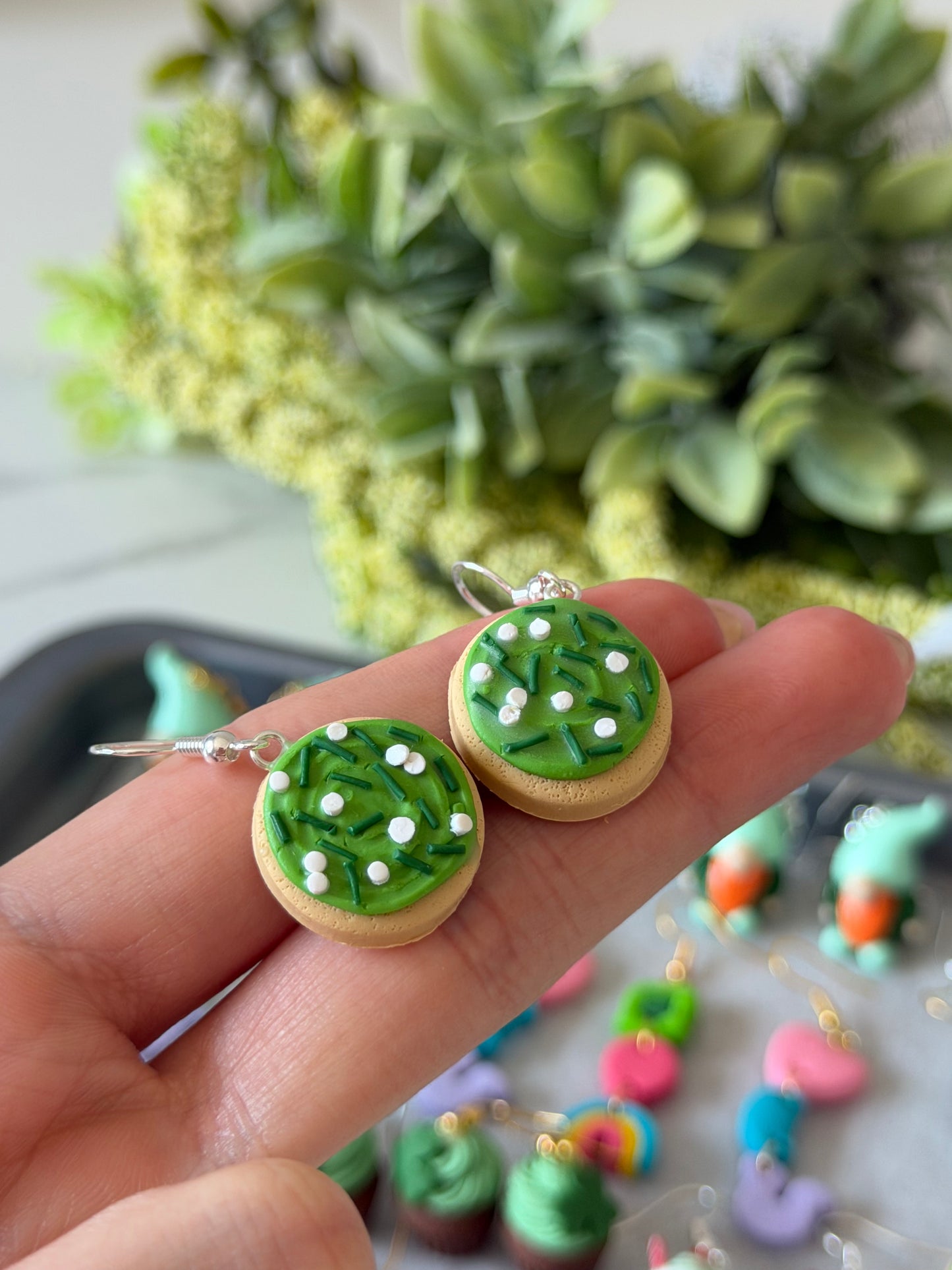 green frosted cookie earrings