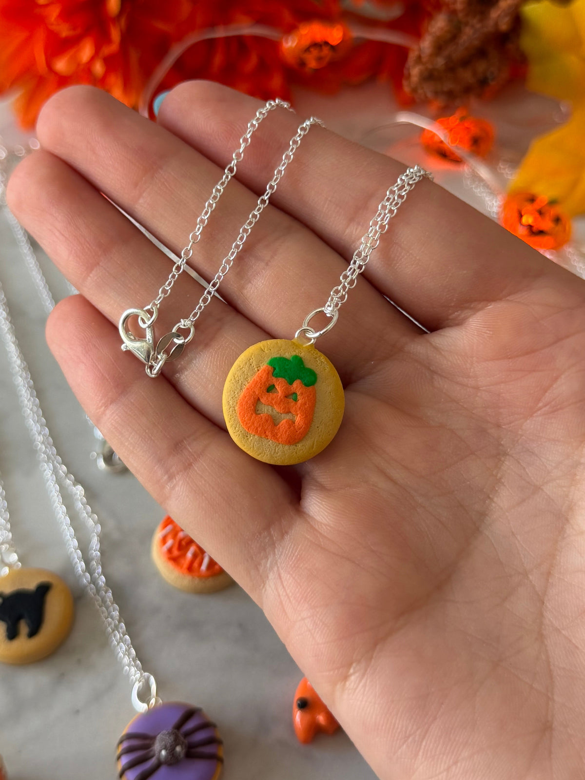 Pumpkin cookie necklace