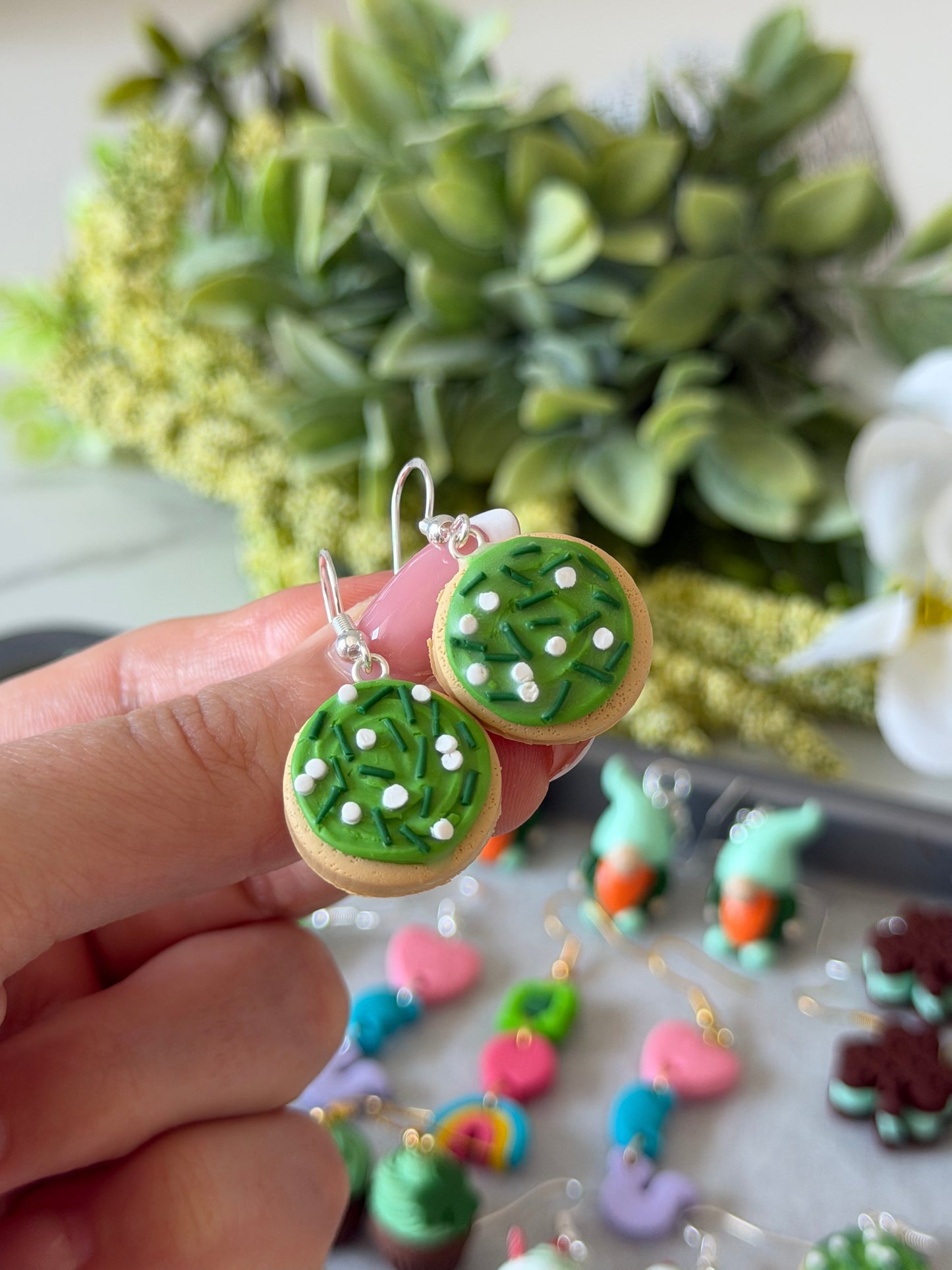 green frosted cookie earrings