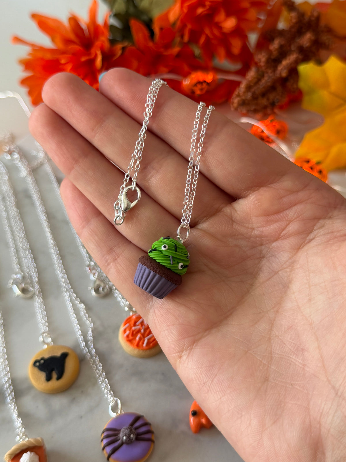 Monster cupcake necklace