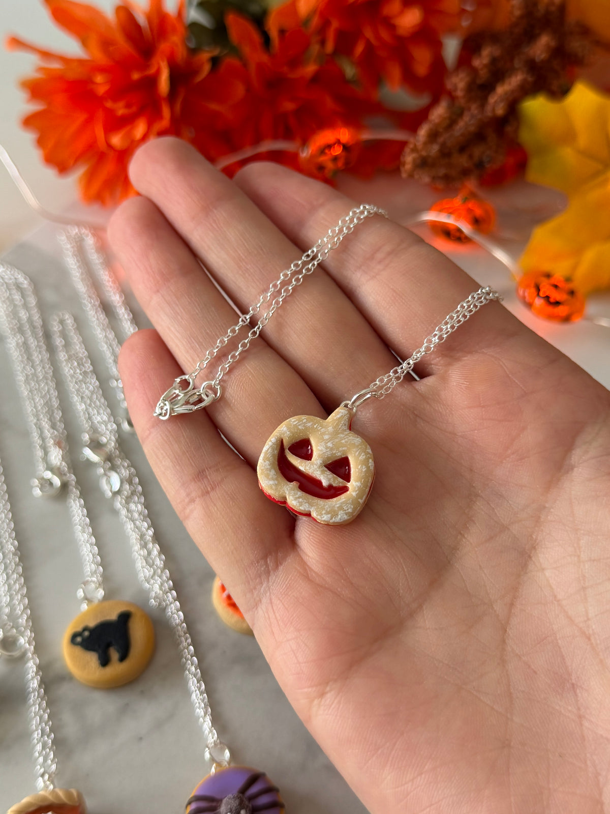 Halloween Linzer cookie necklace