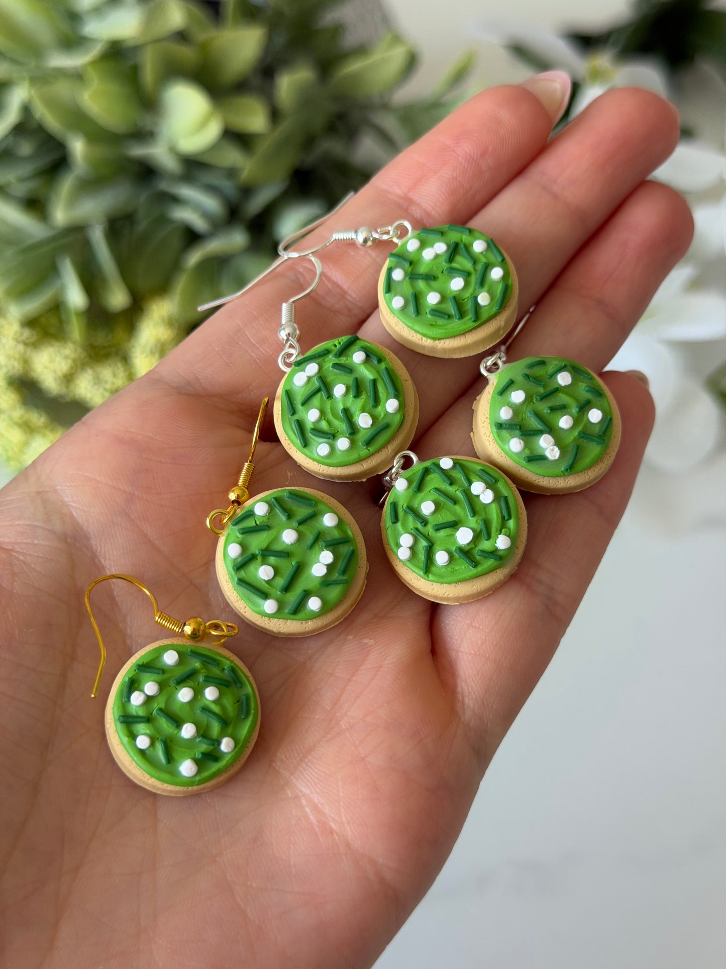 green frosted cookie earrings