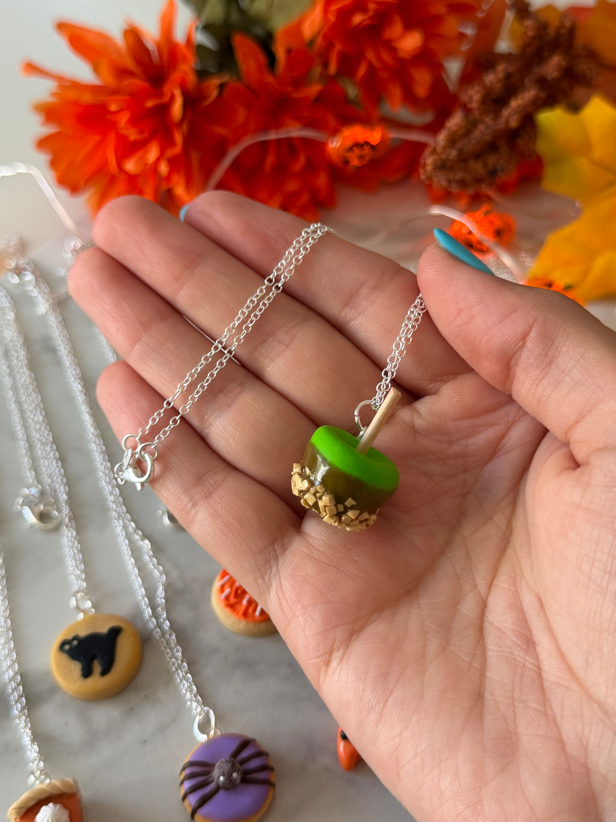 Peanut caramel apple necklace