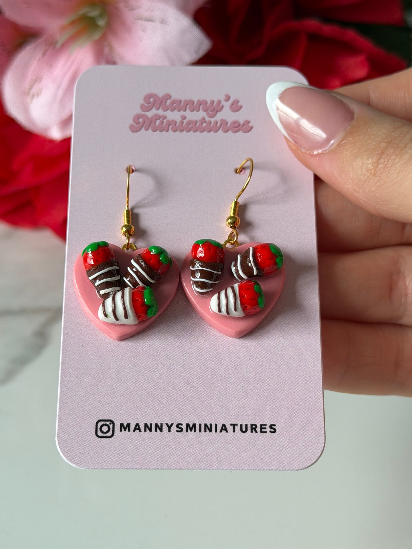 Strawberries on heart earrings