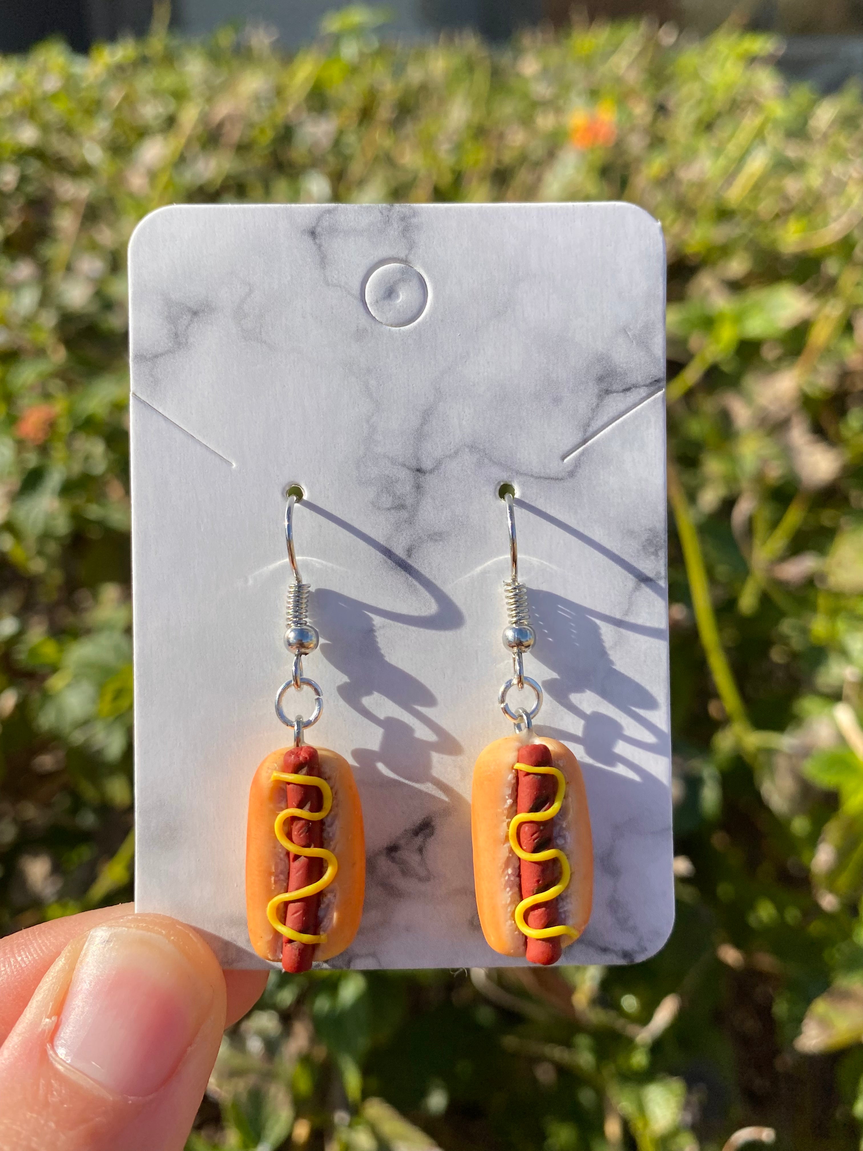 Team-Zebra Mini Hot Dog Funky Earrings – Retro Kawaii Food Charms, Surgical Steel Hooks, Nickel-Free, Made In USA